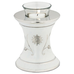 Grace White Tealight Urn - Shown with Candle Lit