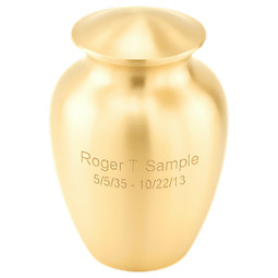 Simple Gold Cremation Urn Extra Small with Engraving Sample