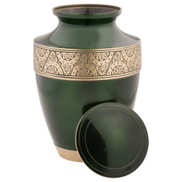 Regent Green Brass Cremation Urn - Shown with Lid Off