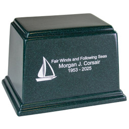 Grant Cultured Marble Urn - Dark Green - Shown with Optional Direct Engraving - Sold Separately