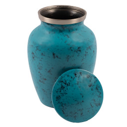 Boulder Blue Cremation Urn - Extra Small - Shown with Lid Off