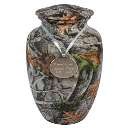 Classic Camouflage Urn - Extra Large - Shown with Optional Engraved Pendant - Sold Separately