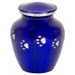 Blue with Silver Paw Prints Pet Urn - Small