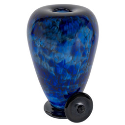 Bluefire Hand Blown Glass Cremation Urn - Shown with Lid Off