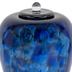 Bluefire Hand Blown Glass Cremation Urn - Close Up Detail Shown