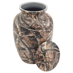 Lost Camo Urn for Ashes Medium - Shown with Lid Off