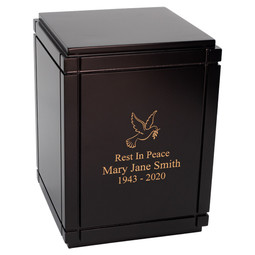 Black Cremation Urn shown with Optional Direct Engraving