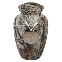 Classic Camouflage Urn - Medium - Shown with Optional Engraved Pendant - Sold Separately