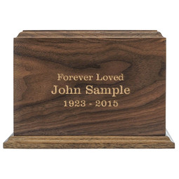 Lighthouse Inlay Wood Cremation Urn - Shown with Direct Engraving Sample