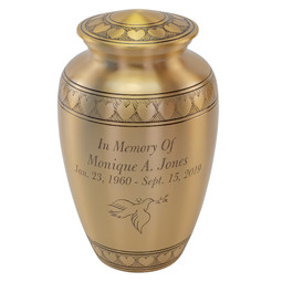 Band Of Hearts Gold Cremation Urn - Shown with Optional Direct Engraving - Sold Separately