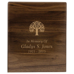 Arden Walnut Extra Large Cremation Urn - Shown with Direct Engraving & Gold Fill Sample