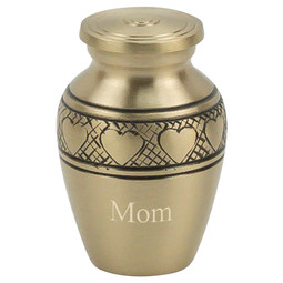 Band Of Hearts Gold Keepsake Urn - Shown with Optional Direct Engraving - Sold Separately