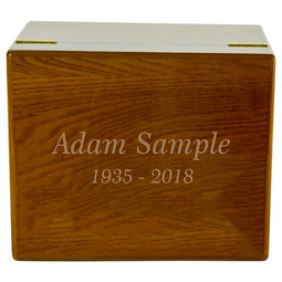 Devotion Oak Memorial Chest Urn - Shown with Optional Direct Engraving