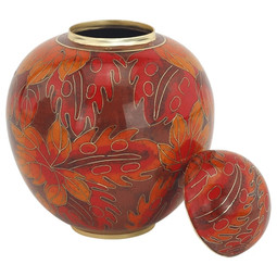 Fall Leaf Cloisonne Extra Small Urn - Shown with Lid Off