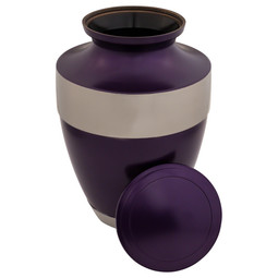 Adria Purple Cremation Urn with Silver Band - Shown with Lid Off