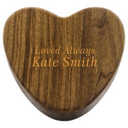 Devoted Heart Walnut Keepsake Urn Box with Sample Engraving