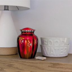 Red with Silver Paw Prints Pet Urn - Medium