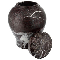 Burgundy Marble Cremation Urn - Shown with Lid Off