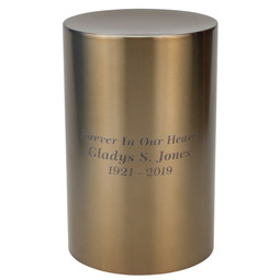 Stainless Steel Gold Cylinder Urn - Shown with Optional Engraving - Sold Separately