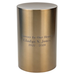 Stainless Steel Gold Cylinder Urn - Shown with Optional Engraving - Sold Separately