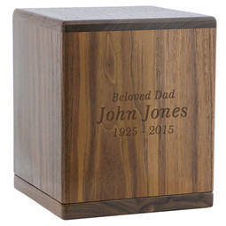 Briton Walnut Cremation Urn - Engraved Sample Shown