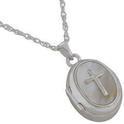 Cross Mother of Pearl Locket for Ashes