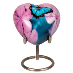 Butterfly Dreams Heart Keepsake Urn with Heart Keepsake Urn Stand in Pewter (Sold Separately)