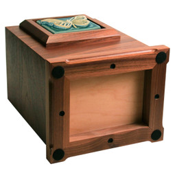 Butterfly Wooden Urn with Handmade Tile - Bottom View