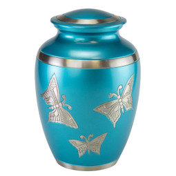 Classic Engraved Butterfly Urn in Blue - Medium