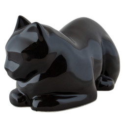 Ceramic Cat Urn for Ashes Glossy Black - Side View