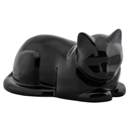 Ceramic Cat Urn for Ashes - Glossy Black