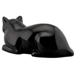Ceramic Cat Urn for Ashes Glossy Black - View of Back