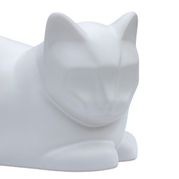Ceramic Cat Urn for Ashes White - Close Up