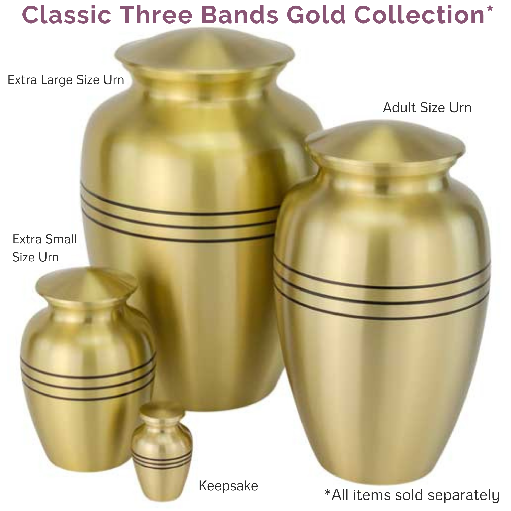 Classic Three Bands Cremation Urn for Ashes in Gold