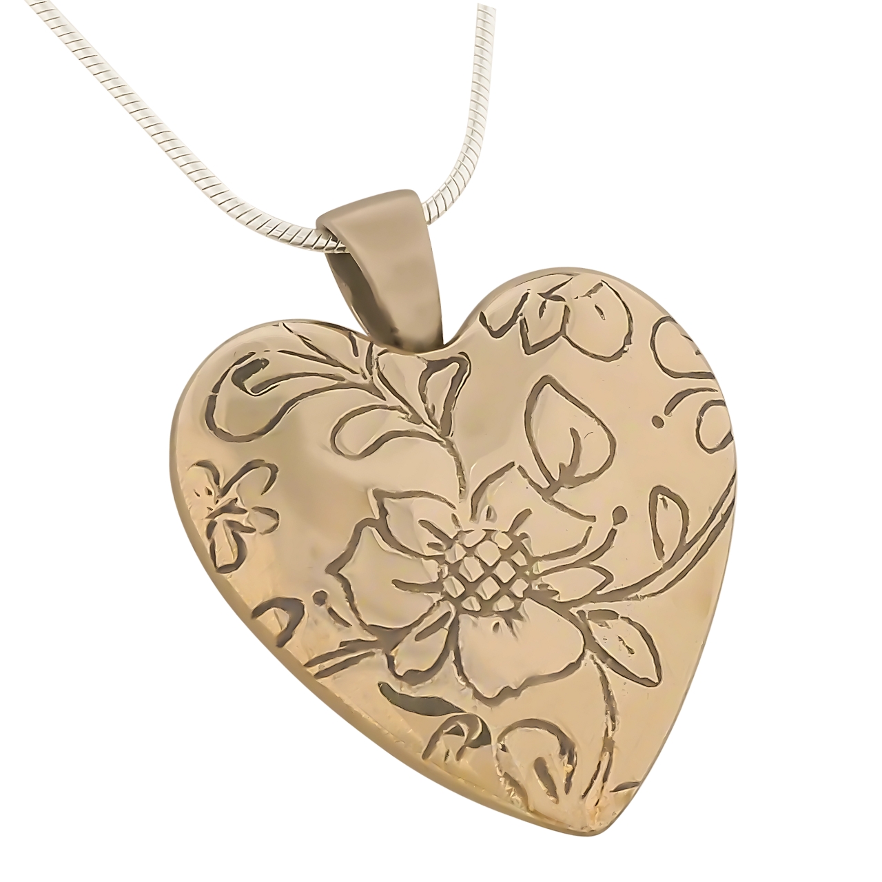 Floral Bronze Heart Pendant and Necklace for Ashes