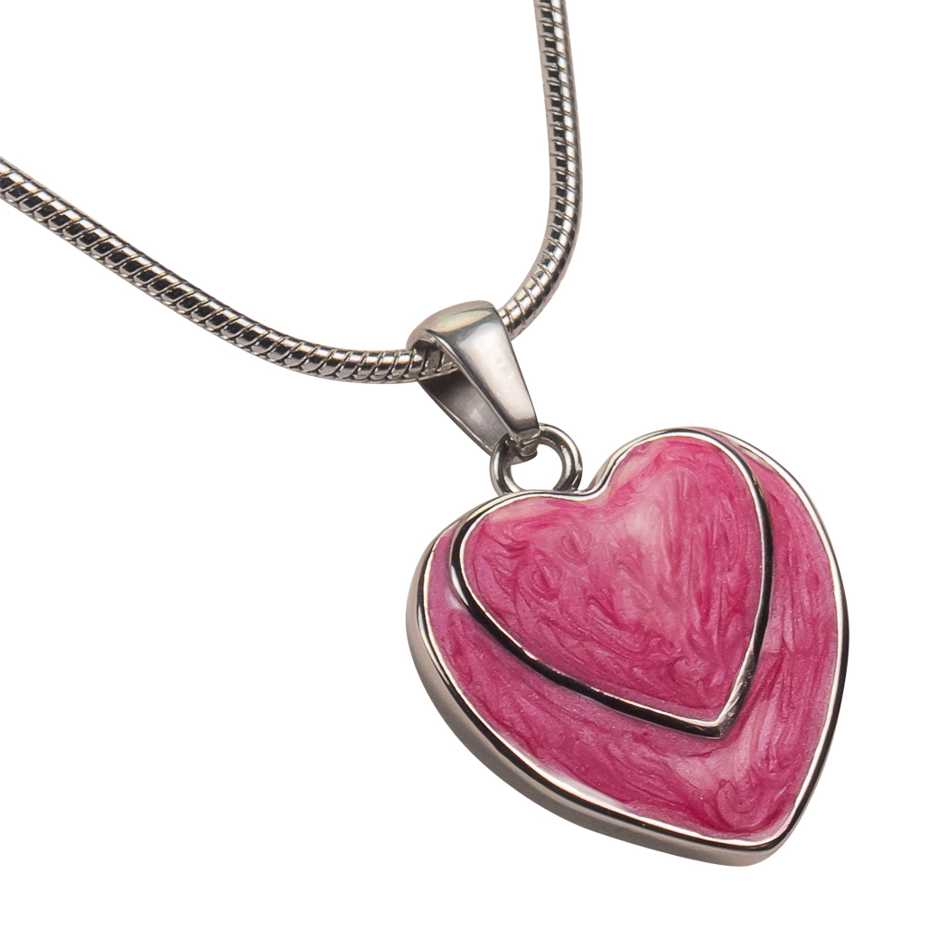 Two Hearts Pretty Pink Pendant and Necklace for Ashes