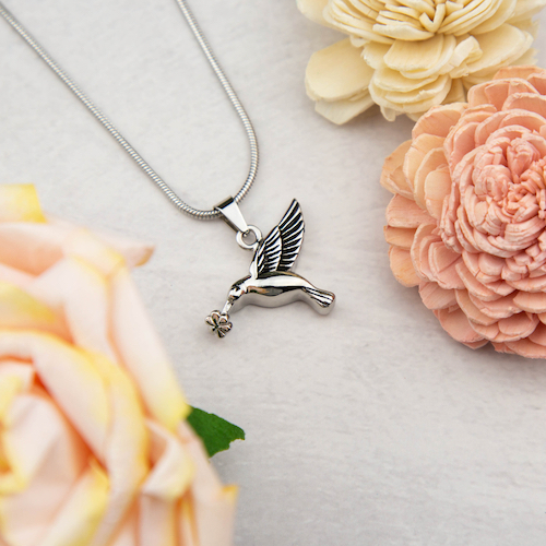 Hummingbird Cremation Jewelry Pendant for Ashes - Stainless Steel