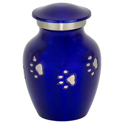 Blue with Silver Paw Prints Pet Urn - Extra Small