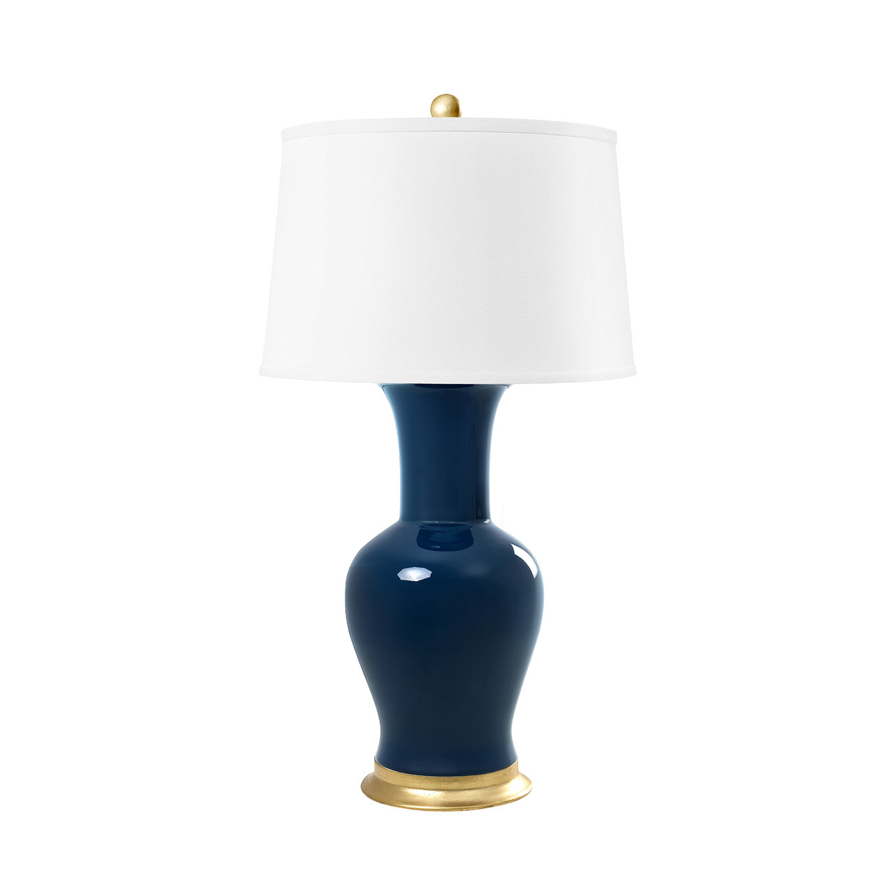 Acacia Lamp with Shade 17-inch White Linen, with Gold, Navy Blue
