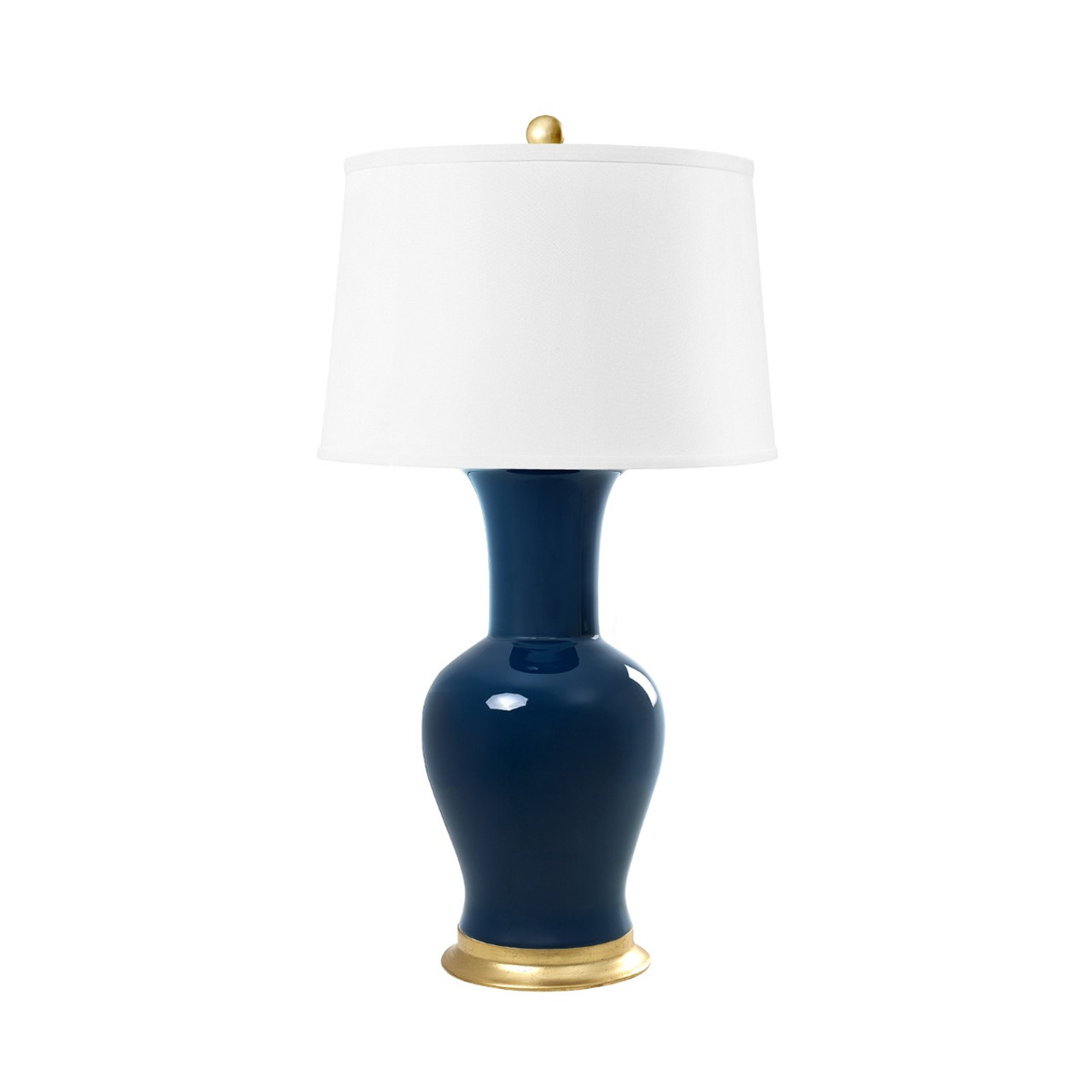 Acacia Lamp with Shade 17-inch White Linen, with Gold, Navy Blue
