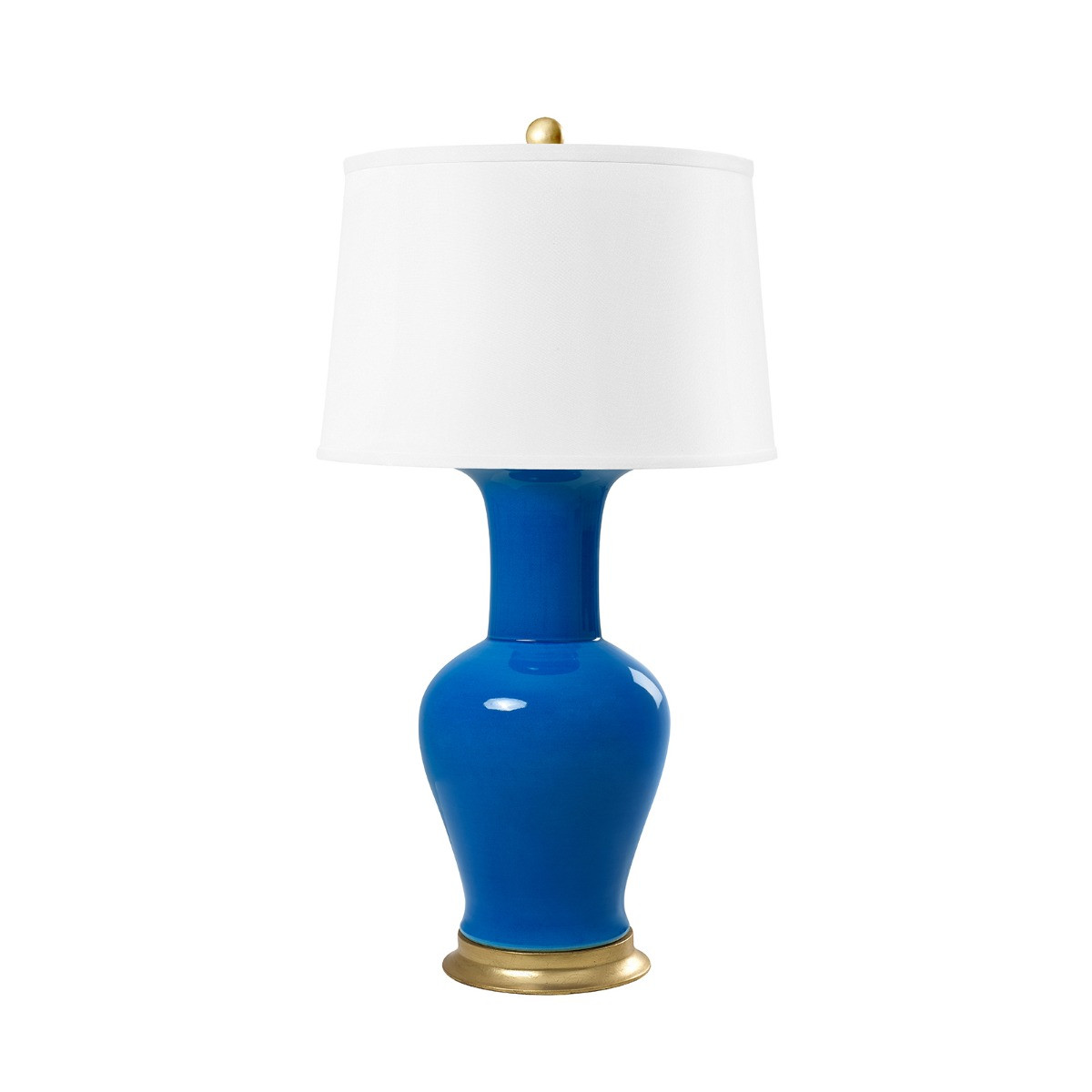 Acacia Lamp with Shade 17-inch White Linen, with Gold, Peacock Blue