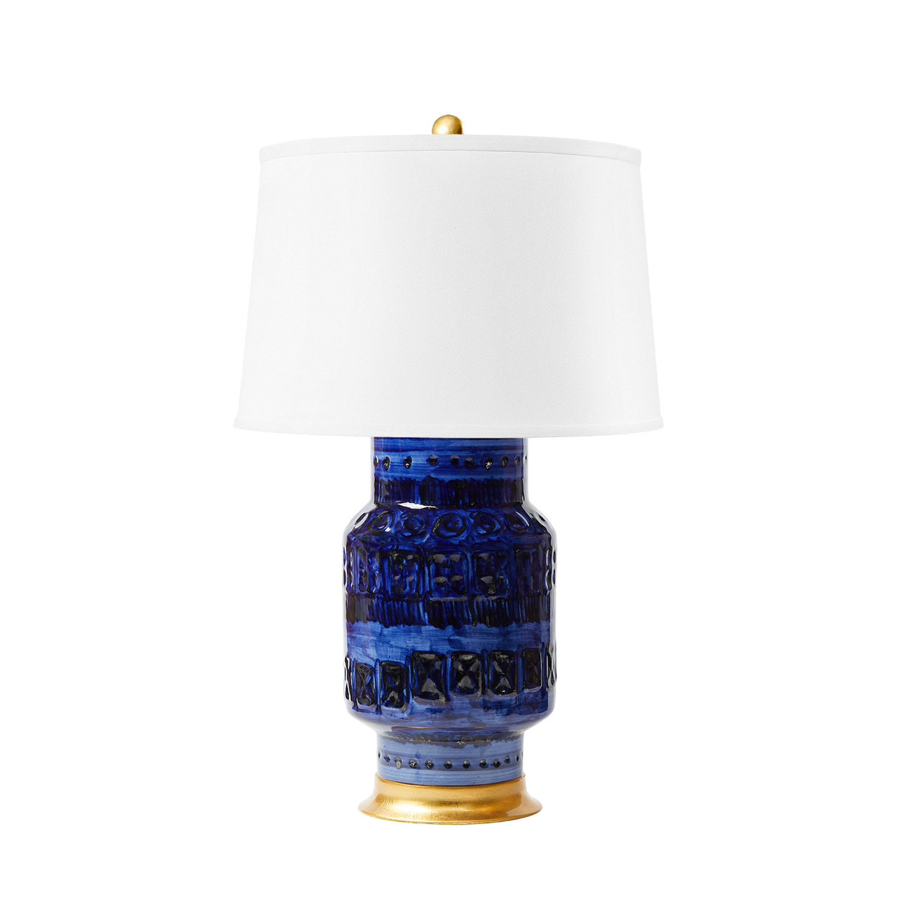 Aristide Lamp with Shade 17-inch White Linen, with Gold, Royal Blue