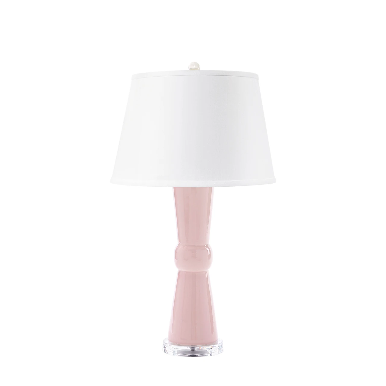 Clarissa Lamp with Shade 16-inch White Linen, with Nickel, Pink