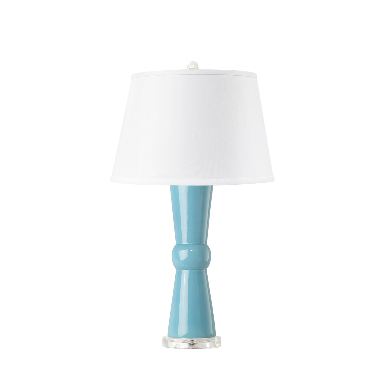 Clarissa Lamp with Shade 16-inch White Linen, with Nickel, Light Turquoise