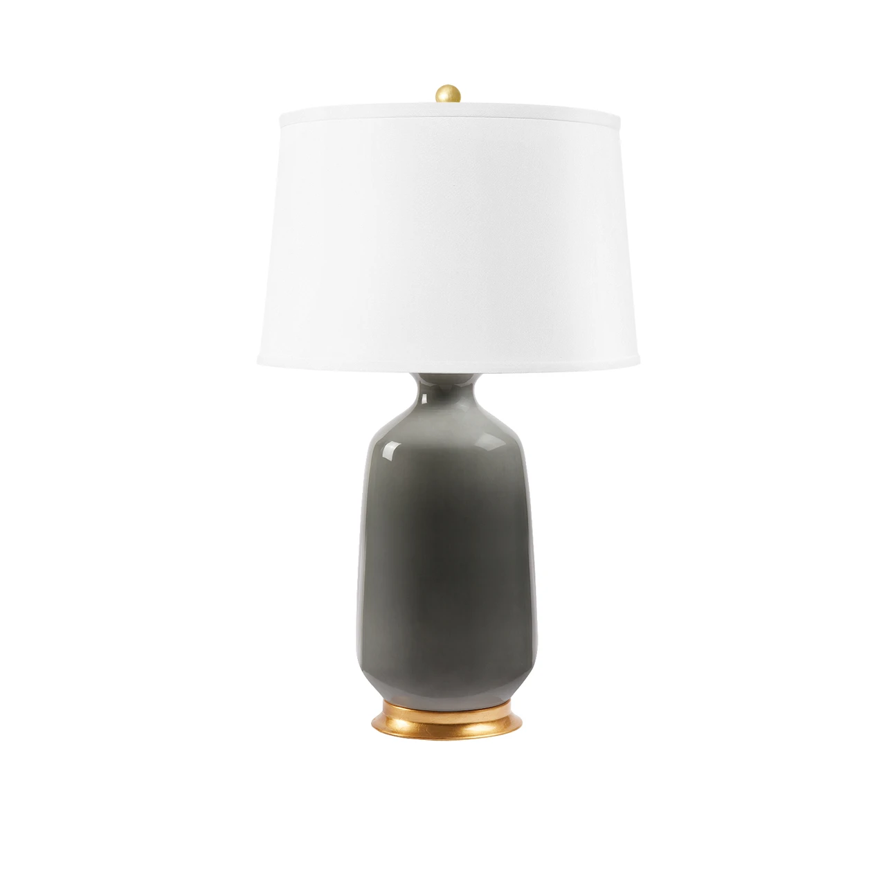 Carolyn Lamp with Shade 17-inch White Linen, with Gold, Stormy Gray