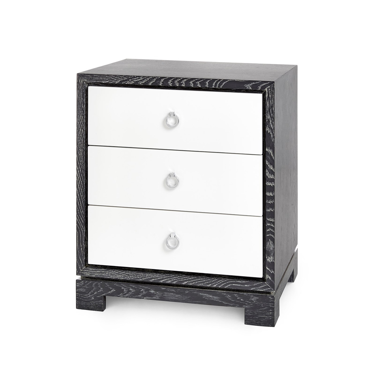 Berkeley 3-Drawer Side Table w/ Chrome Pulls, Charcoal Cerused Oak
