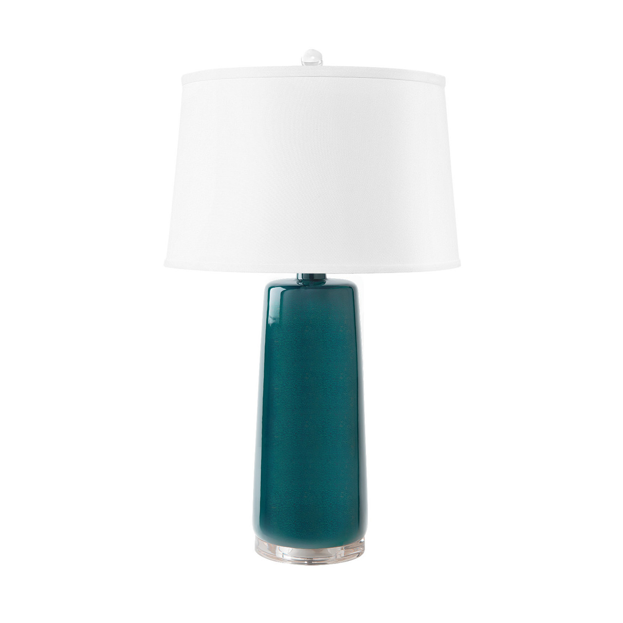 Edgware Lamp with Shade 17-inch White Linen, with Nickel, Green Lapis