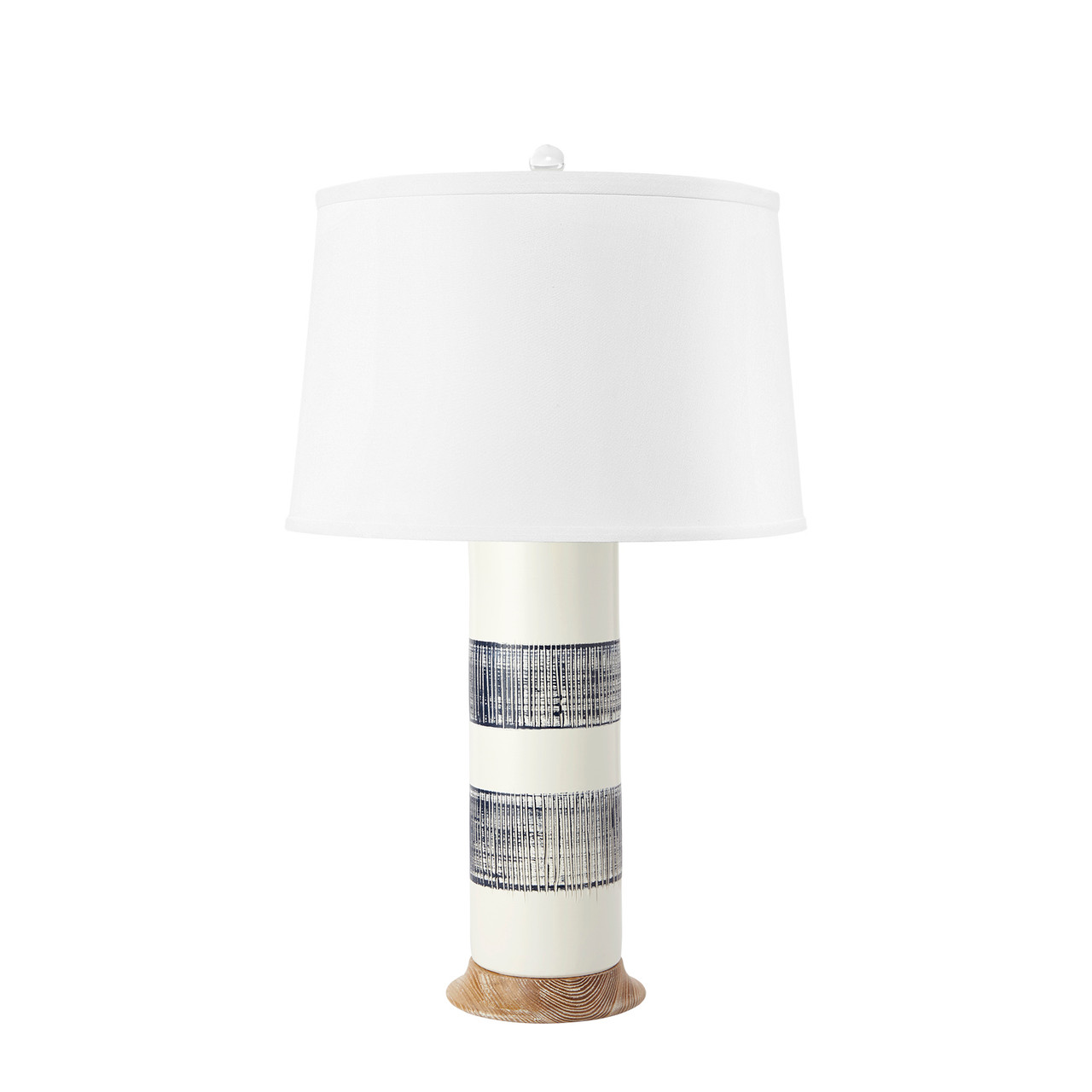 Elena Lamp with Shade 17-inch White Linen, with Nickel, Blue and White