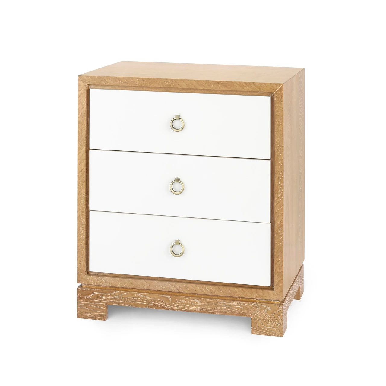 Berkeley 3-Drawer Side Table w/ Antique Brass Pull, Blond