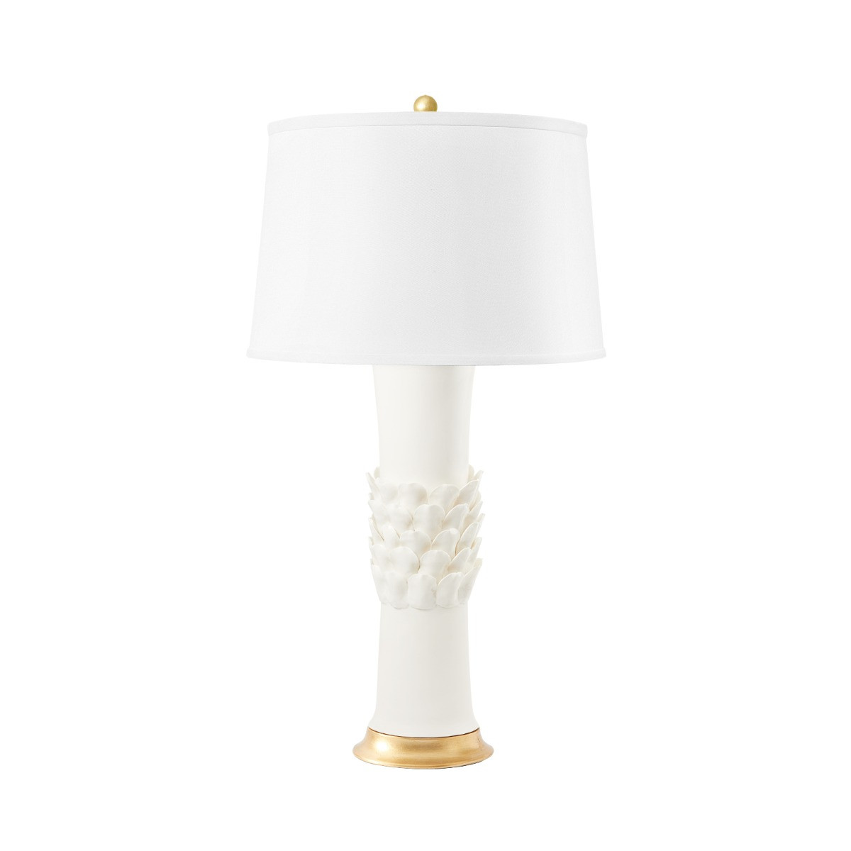Jasmine Lamp with Shade 17-inch White Linen, with Gold, Blanc de Chine
